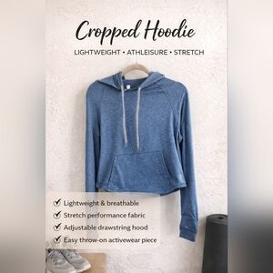 Glyder Blue Cropped Hoodie Medium Lightweight Athleisure Stretch Pullover